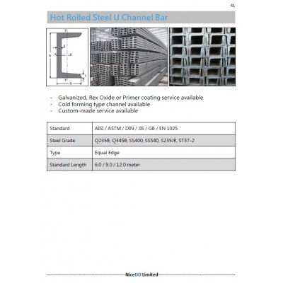 Hot Rolled Steel U Channel Bar